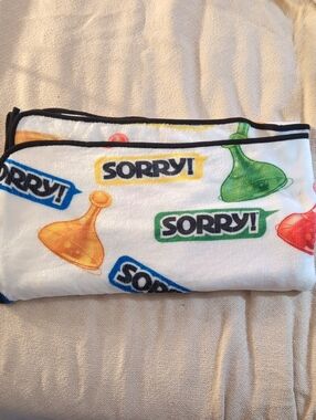 Hasbro "Sorry!" Board Game Fleece Throw Blanket - White with Multicolor Pieces
